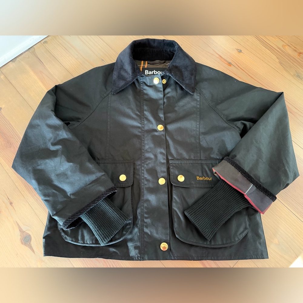 Barbour Beadnell cropped waxed coat black Plaid Jacket 6